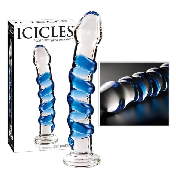 Icicles Nº 5 - Dildo Espiral de Vidro (Transparente-Azul)