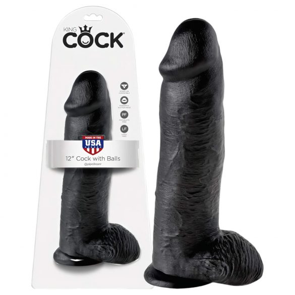 King Cock 12: Dildo Preto 30cm, Máxima Potência!