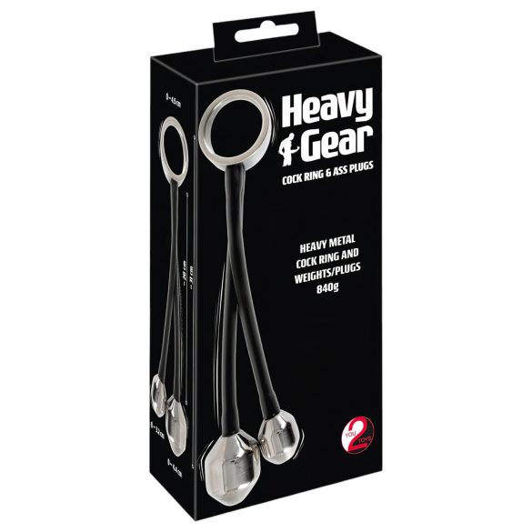 You2Toys Heavy Gear: Anel Anal com Peso (Preto-Prata)