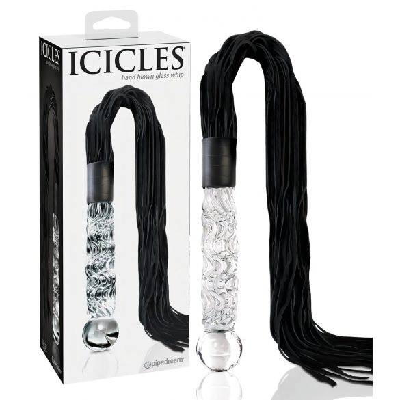 Icicles No. 38 - Dildo de vidro com chicote em couro (transparente-preto)