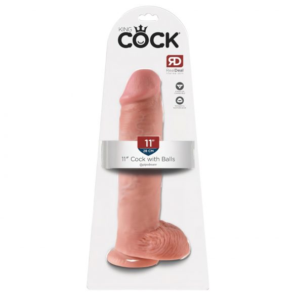 King Cock 11 - Dildo 28cm com base ventosa e escroto - Natural