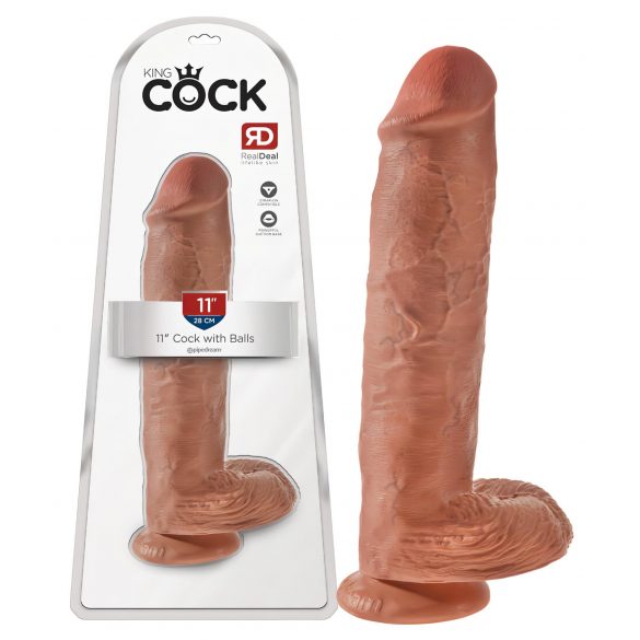 King Cock 11 - Dildo com ventosa e testículos (28cm) - tom natural escuro