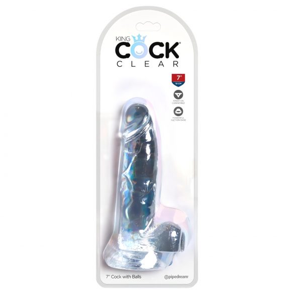 King Cock Clear 7 - Dildo com ventosa e testículos (18cm)