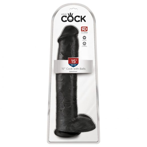 King Cock 15 - Dildo com ventosa e escroto (38cm) - preto