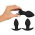 Conjunto Preto Veludo - Vibrador Anal Recarregável, 3 Peças (Preto)