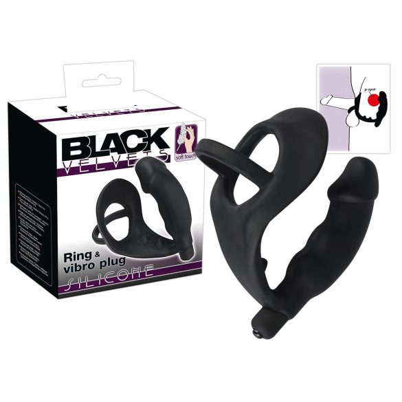 Veludo Negro - Vibrador Anal com Anel Peniano e Escrotal (Preto)