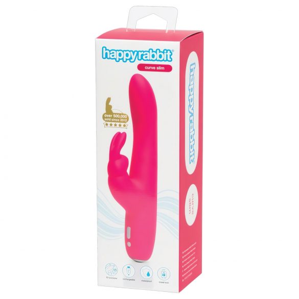 Happyrabbit Curve Slim - Vibrador à prova d'água com estimulador (rosa)