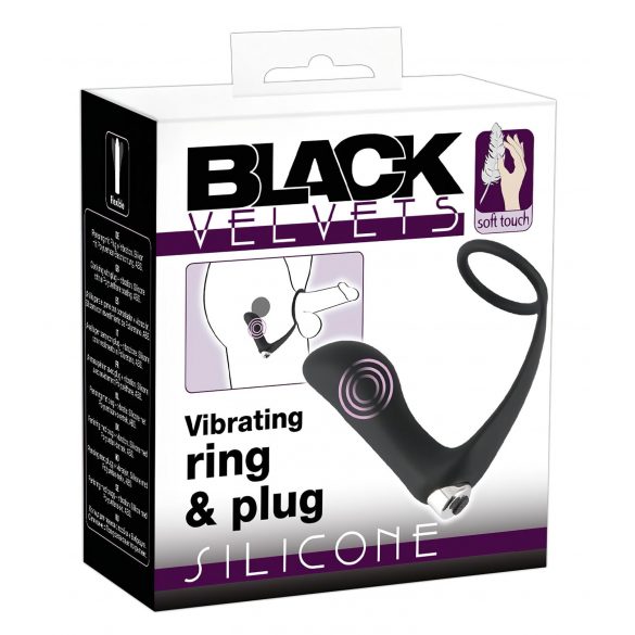 Veludo Negro - Anel Peniano com Vibrador Anal (Preto)