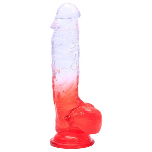 Sunfo - Dildo com Ventosa e Veias - 21cm (Transparente-Vermelho)