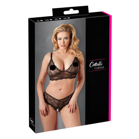 Cottelli Plus Size - conjunto de sutiã em renda delicada (preto) - XXXXL