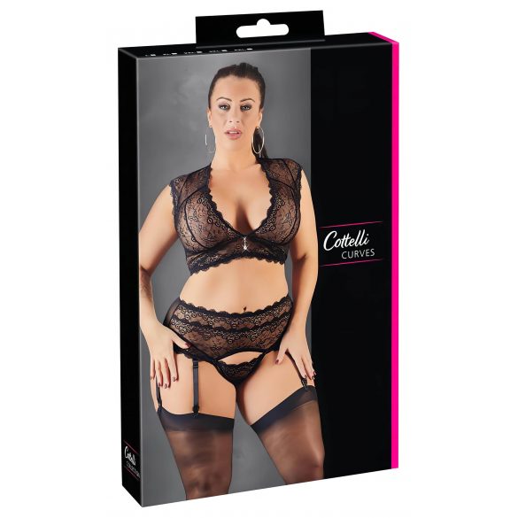 Cottelli Plus Size - Conjunto de Lingerie em Renda com Strass (Preto)