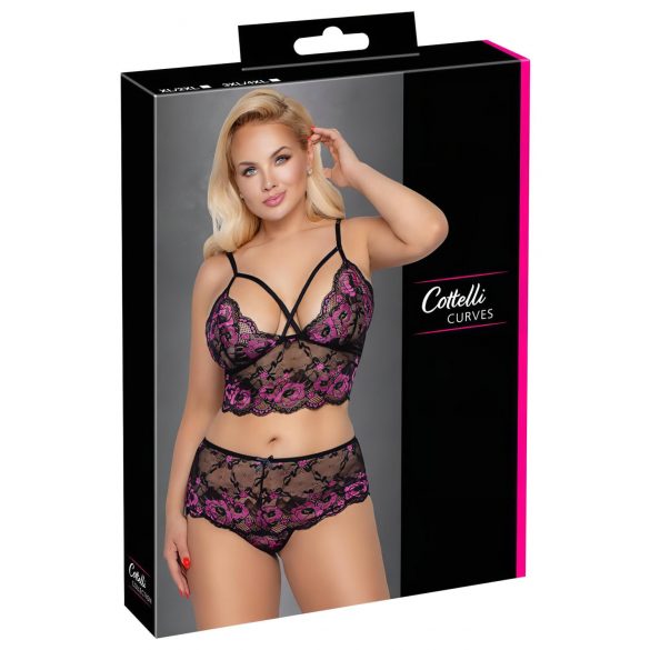 Cottelli Tamanho Plus - Conjunto de Sutiã Floral (Preto e Roxo) - 3XL/4XL