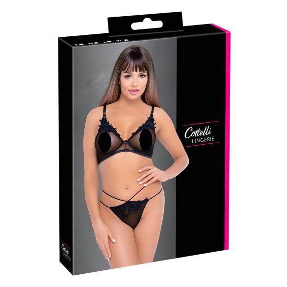 Cottelli - Conjunto sensual de renda e transparência (preto)