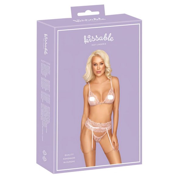 Beijável - conjunto de lingerie rendada (rosa)