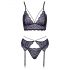 Cottelli - Conjunto de lingerie rendada 3 peças (preto-violeta)