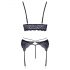 Cottelli - Conjunto de lingerie rendada 3 peças (preto-violeta) - M