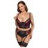 Cottelli Plus Size - Conjunto de Sutiã com Cinta-liga (preto-vermelho)