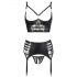 Abierta Fina - Conjunto de lingerie rendada e cintilante (preto)