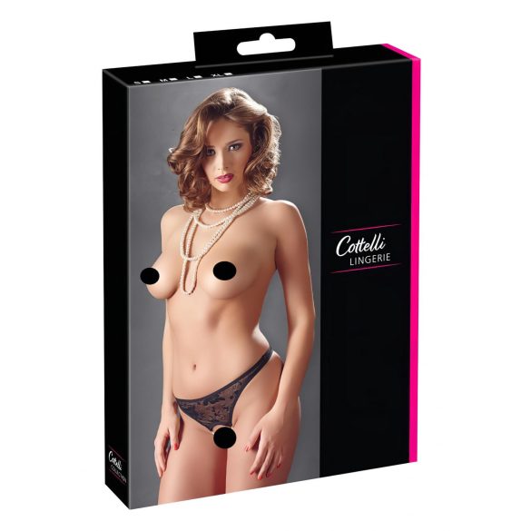 Cottelli - Tanga rendada com pérolas (preto) - M