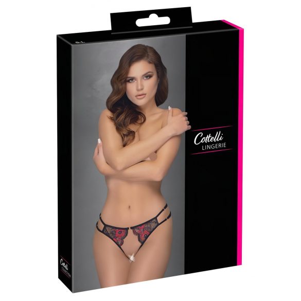 Cottelli - calcinha aberta com renda e rosas (vermelho-preto) - (S-L)