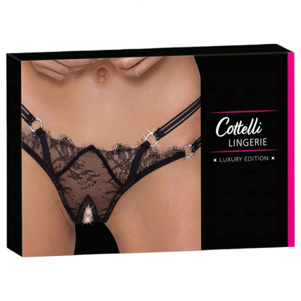 Cottelli - tanga preto de luxo com abertura e argola