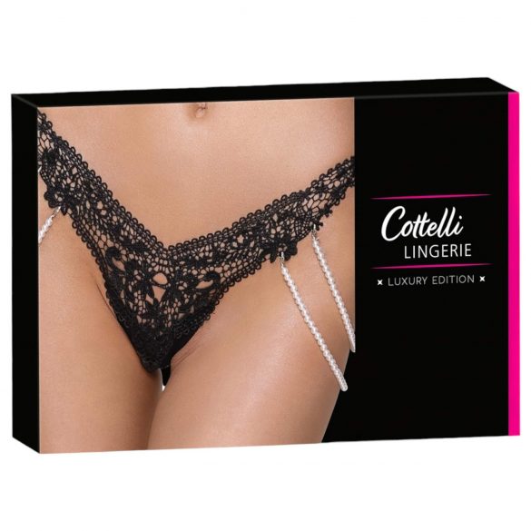 Cottelli - Tanga luxo bordada com pérolas (preto)