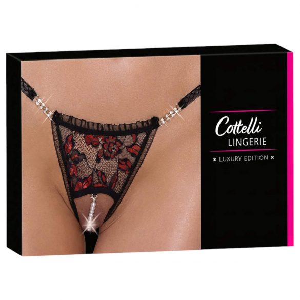 Cottelli - tanga luxuosa com pérolas e rosas (vermelho-preto)