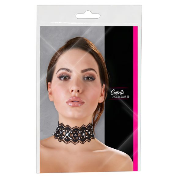 Cottelli - Colar de Renda com Pérolas e Strass (preto)