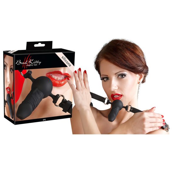 Bad Kitty - Mordaça de silicone com mini dildo (preto)