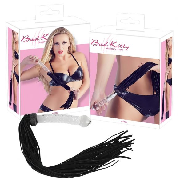 Bad Kitty - Chibata de couro com dildo de vidro (transparente-preto)