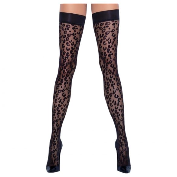 Cottelli Legwear - Meia-calça preta estampa de leopardo