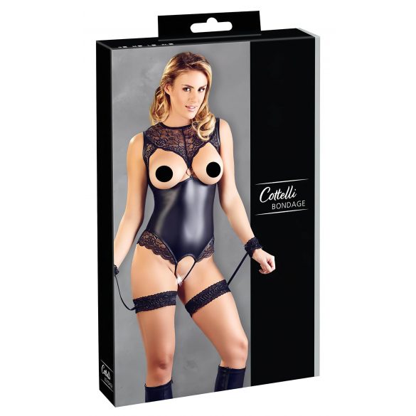 Cottelli Bondage - Body Aberto com Brilho e Algemas (Preto)