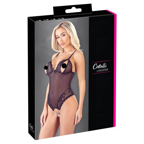 Cottelli - Body aberto com renda e pérola (preto)