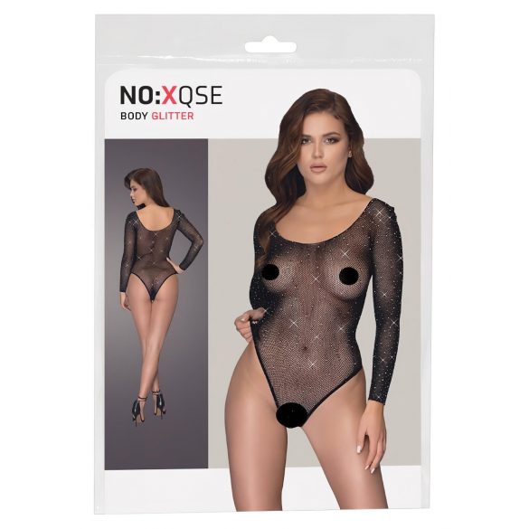 NO:XQSE - Body Longo de Renda Brilhante Preto (S-L)