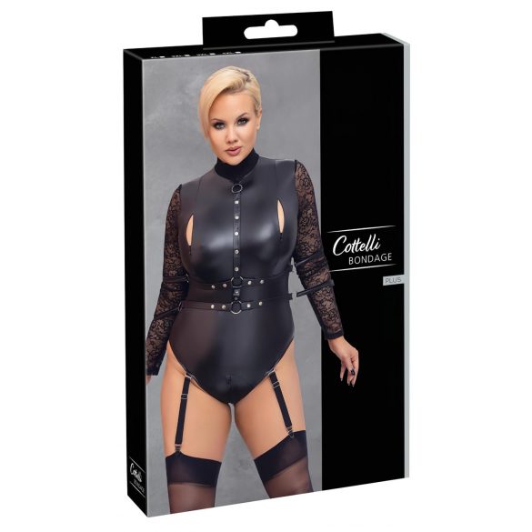 Cottelli Bondage Plus Size - body com mangas de renda (preto)