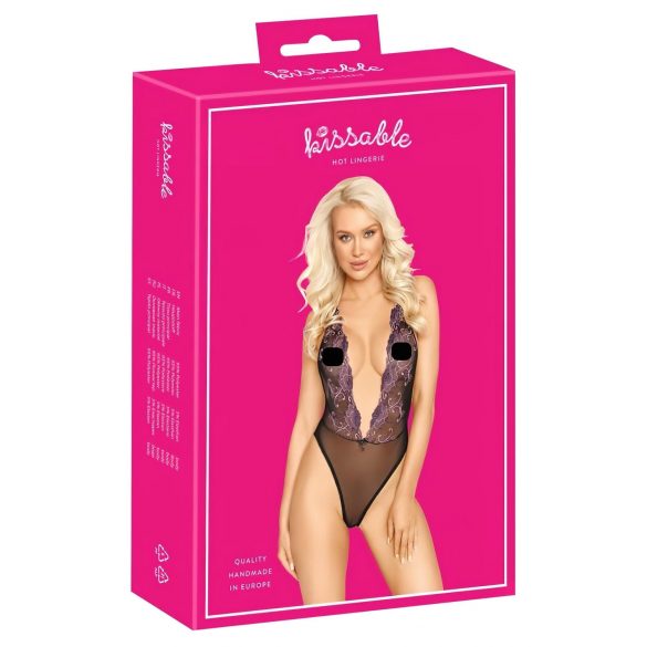 Beijável - Body preto com bordado rosa