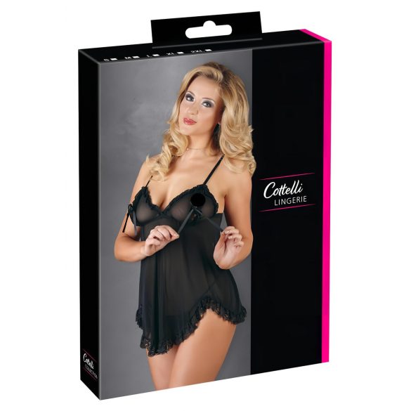 Cottelli - Babydoll leve, com babados (preto)