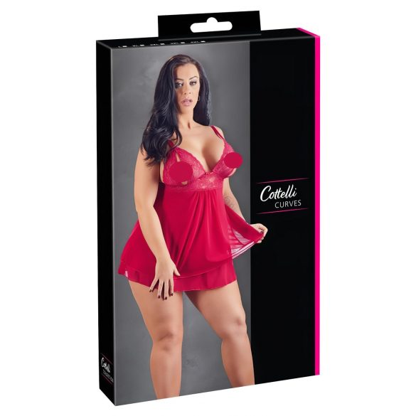 Cottelli Tamanho Plus - Babydoll de Renda Leve (Vermelho)