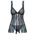 Obsessive Amanta - Babydoll com Tanga Bordada (Preto-Turquesa) - L/XL