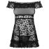 Obsessive Flores - Babydoll com babados e flores + Tanga (preto)