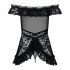 Obsessive Flores - Babydoll com babados e flores + Tanga (preto)