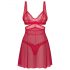 Obsessive Cupide Desir - Conjunto de lingerie rendada transparente (vermelho)