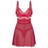 Obsessive Cupide Desir - Conjunto de lingerie rendada transparente (vermelho)