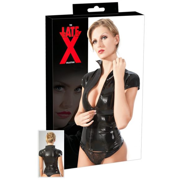 LATEX - Blusa preta feminina com zíper e manga curta