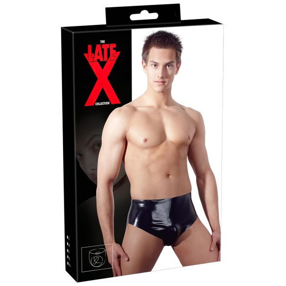 LATEX - cueca masculina com plug anal interno cônico (preto) - M