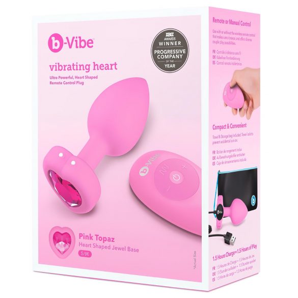 b-vibe Heart - Vibrador Anal Recarregável com Controle Remoto (Rosa)