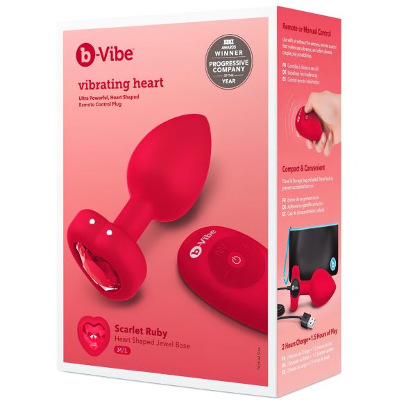 b-vibe heart - vibrador anal recarregável e com controle remoto (vermelho)