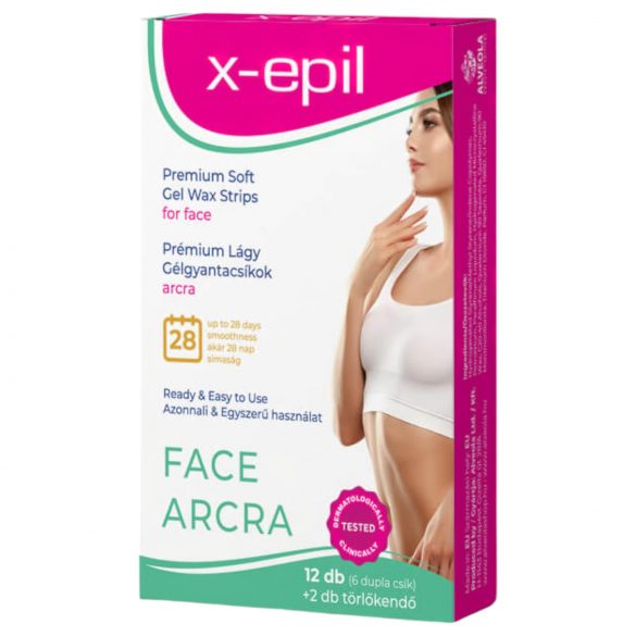 Tiras de cera premium X-Epil - prontas para uso facial (12 unid.)