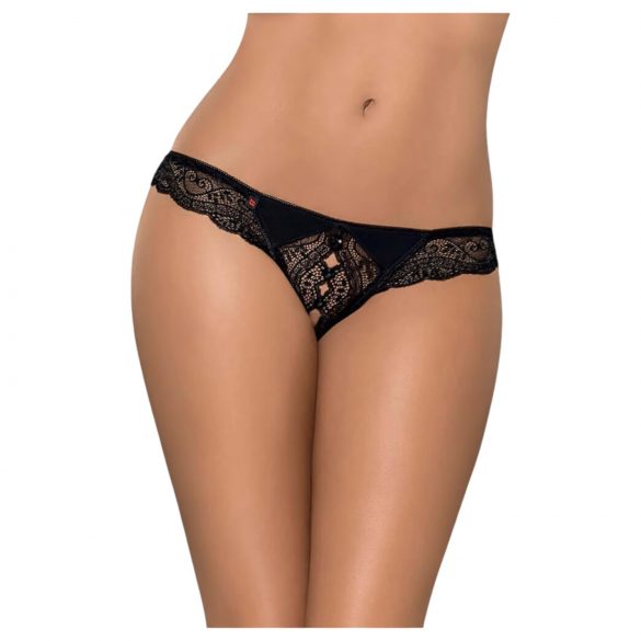 Obsessive Miamor - tanga rendada aberta com pedras (preto)