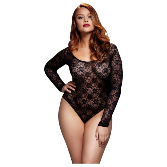 BACI Plus Size - body de renda manga longa - preto (XL-XXL)